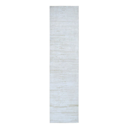 Modern and Contemporary Wool & Silk Hand Knotted Rug Ivory No Border 2.6X12.0 -O066806