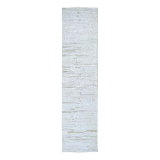 Modern and Contemporary Wool & Silk Hand Knotted Rug Ivory No Border 2.6X12.0 -O066806