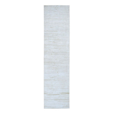 Modern and Contemporary Wool & Silk Hand Knotted Rug Ivory No Border 2.6X12.0 -O066806