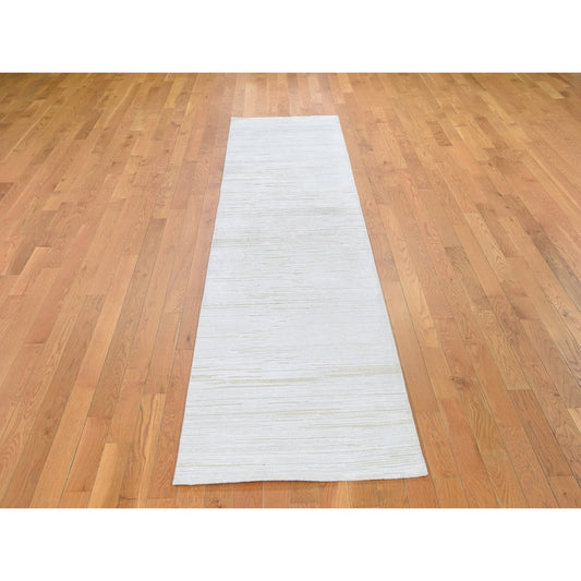 Modern and Contemporary Wool & Silk Hand Knotted Rug Ivory No Border 2.6X12.0 -O066806