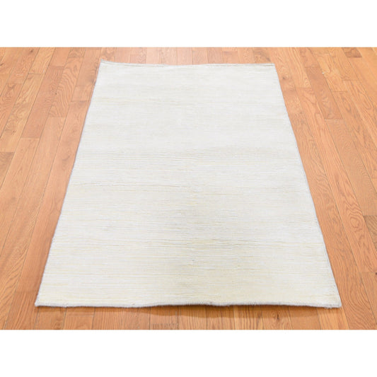 Modern and Contemporary Wool & Silk Hand Knotted Rug Ivory No Border 3.1X5.1 -O066807