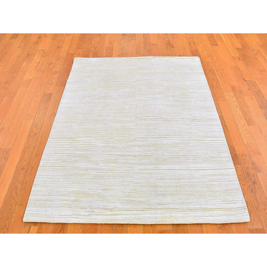 Modern and Contemporary Wool & Silk Hand Knotted Rug Ivory No Border 4.3X6.1 -O066808