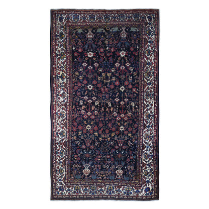Antique Wool Hand Knotted Rug Blue Ivory 7.2X13.1 -O066809