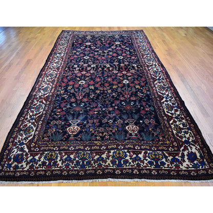 Antique Wool Hand Knotted Rug Blue Ivory 7.2X13.1 -O066809