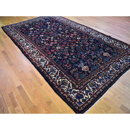 Antique Wool Hand Knotted Rug Blue Ivory 7.2X13.1 -O066809