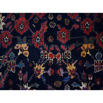 Antique Wool Hand Knotted Rug Blue Ivory 7.2X13.1 -O066809