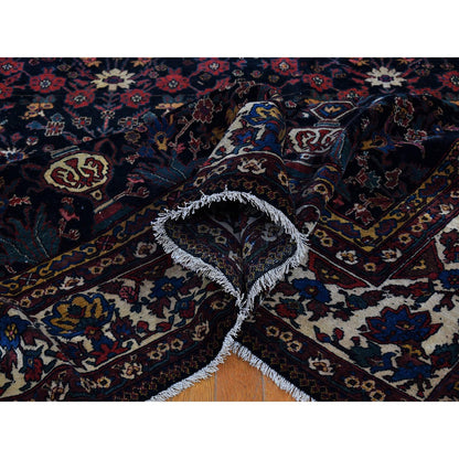 Antique Wool Hand Knotted Rug Blue Ivory 7.2X13.1 -O066809