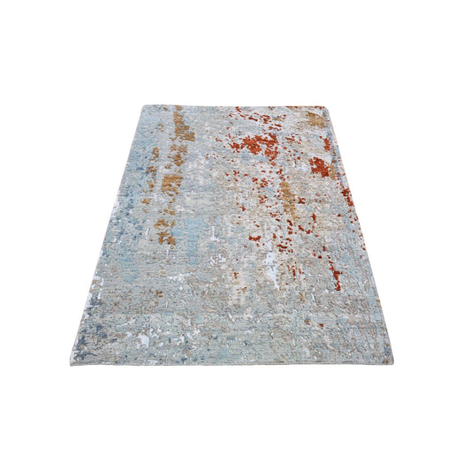 Modern and Contemporary Wool Hand Knotted Rug Blue No Border 3.2X5.5 -O066820