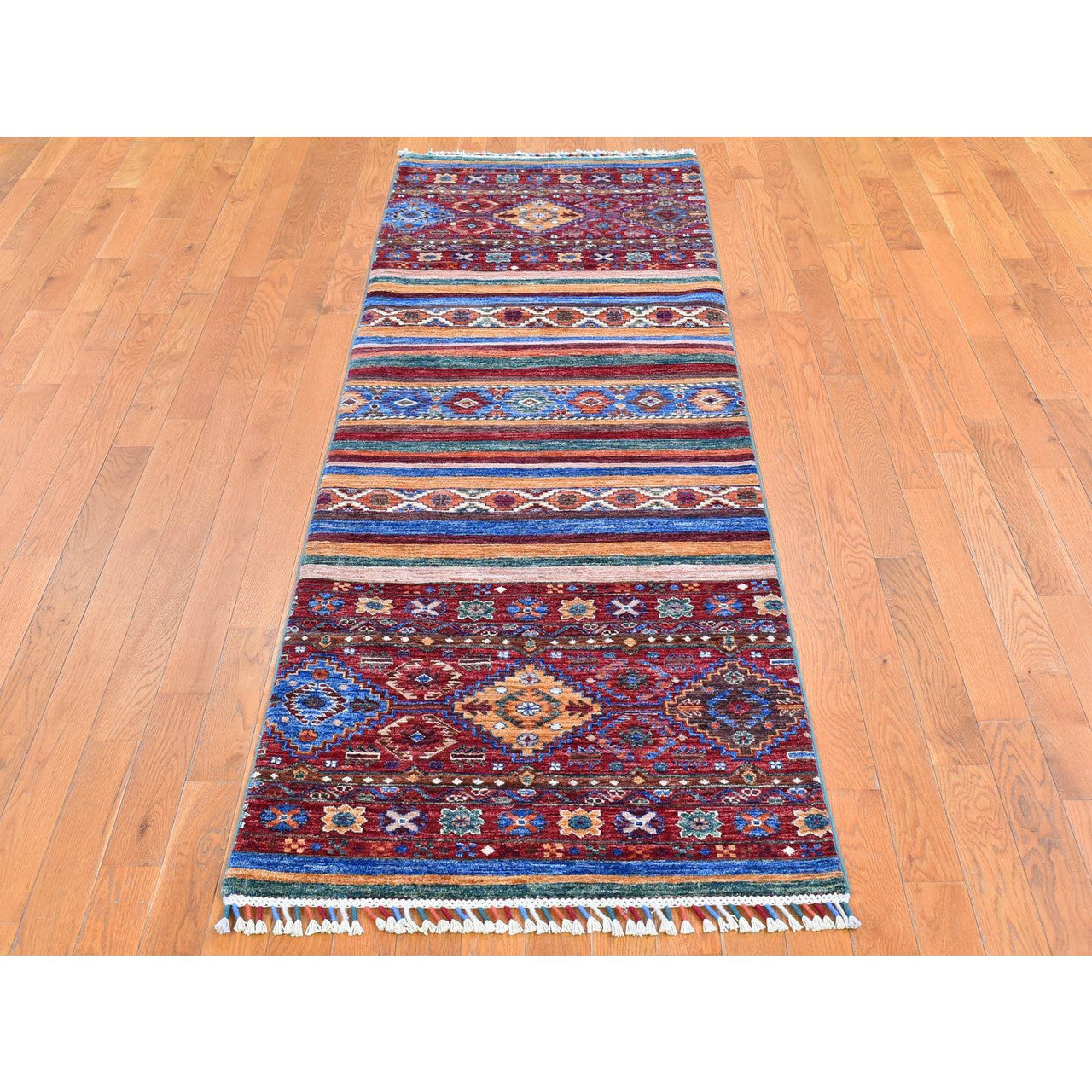 Red 2'8" x 8'3" Kazak Hand knotted Wool Rug - Sku: O066828