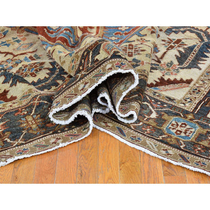 Antique Wool Hand Knotted Rug Orange Charcoal Black 9.5X12.7 -O066839