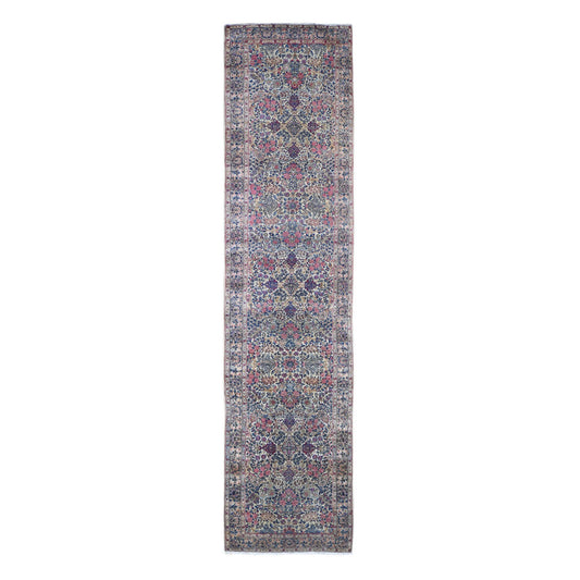 Antique Wool Hand Knotted Rug Ivory Ivory 2.8X11.6 -O066840
