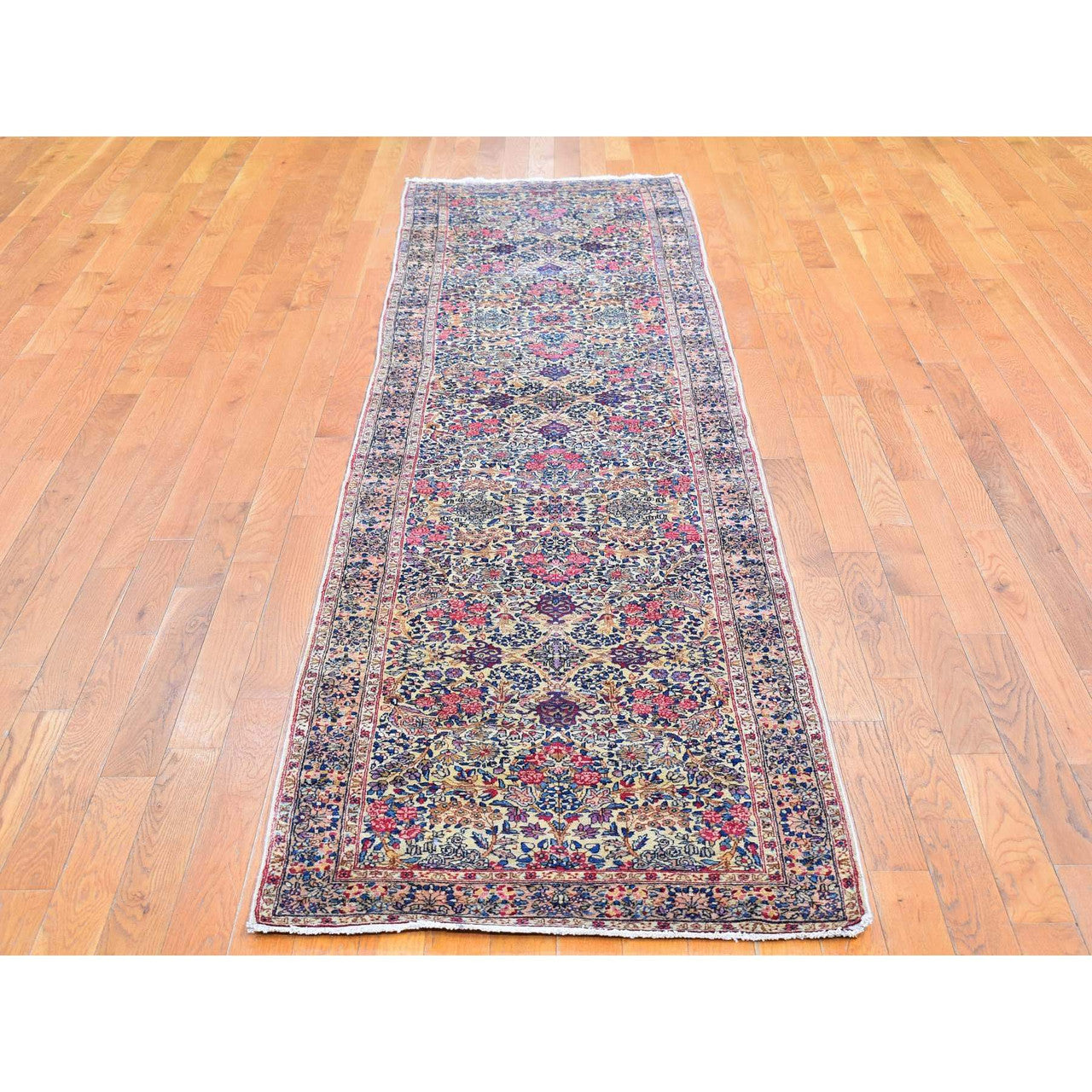 Antique Wool Hand Knotted Rug Ivory Ivory 2.8X11.6 -O066840