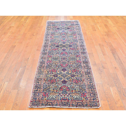 Antique Wool Hand Knotted Rug Ivory Ivory 2.8X11.6 -O066840