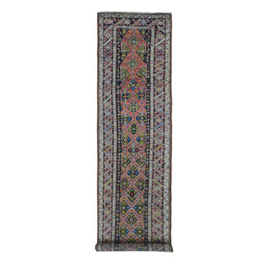 Antique Wool Hand Knotted Rug Pink Charcoal Black 3.1X14.3 -O066842