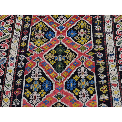 Antique Wool Hand Knotted Rug Pink Charcoal Black 3.1X14.3 -O066842