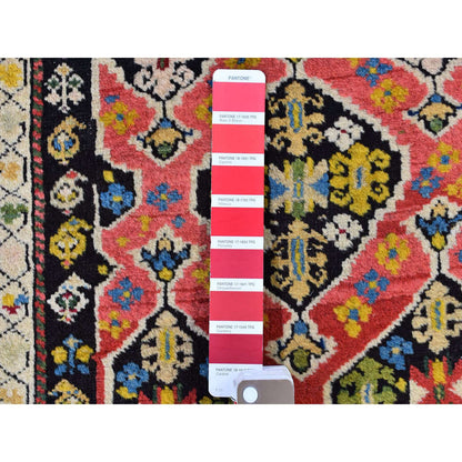 Antique Wool Hand Knotted Rug Pink Charcoal Black 3.1X14.3 -O066842