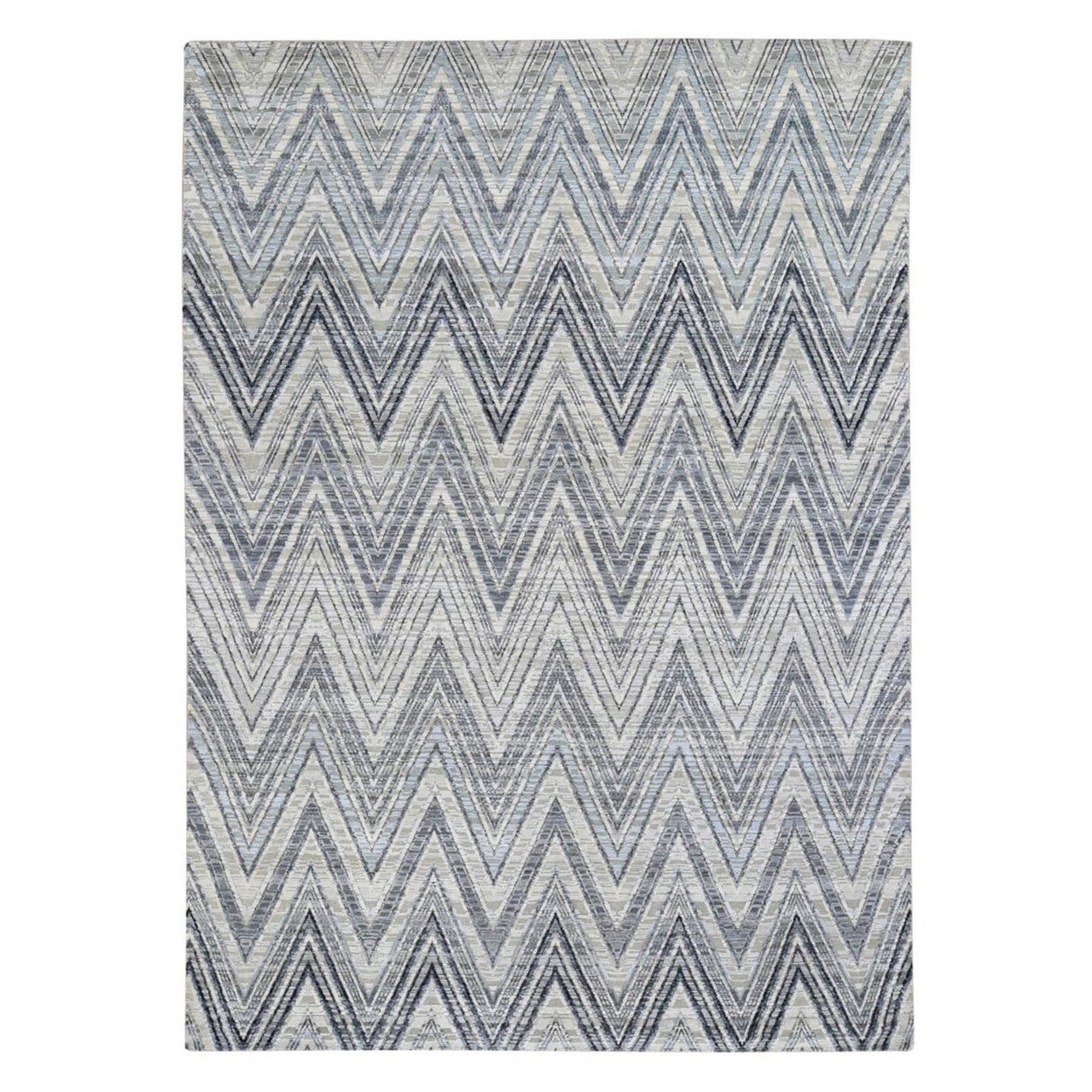Ivory 9'1" x 12'3" Modern and Contemporary Hand knotted Wool/Silk Rug - Sku: O066843