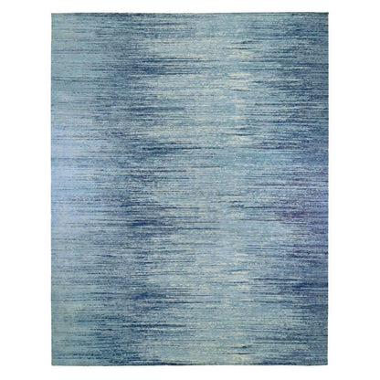Modern and Contemporary Wool Hand Knotted Rug Blue No Border 14.1X18.0 -O066847