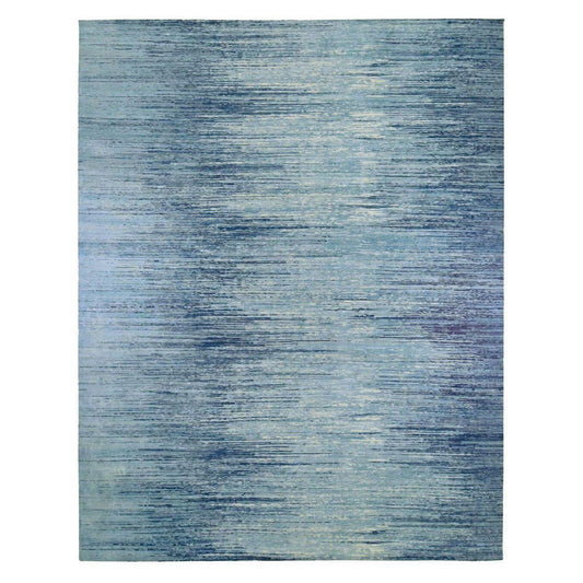 Modern and Contemporary Wool Hand Knotted Rug Blue No Border 14.1X18.0 -O066847