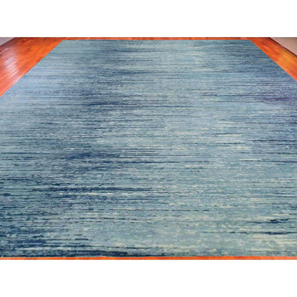 Modern and Contemporary Wool Hand Knotted Rug Blue No Border 14.1X18.0 -O066847