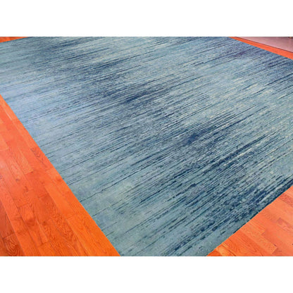 Modern and Contemporary Wool Hand Knotted Rug Blue No Border 14.1X18.0 -O066847