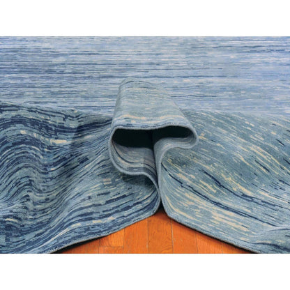 Modern and Contemporary Wool Hand Knotted Rug Blue No Border 14.1X18.0 -O066847