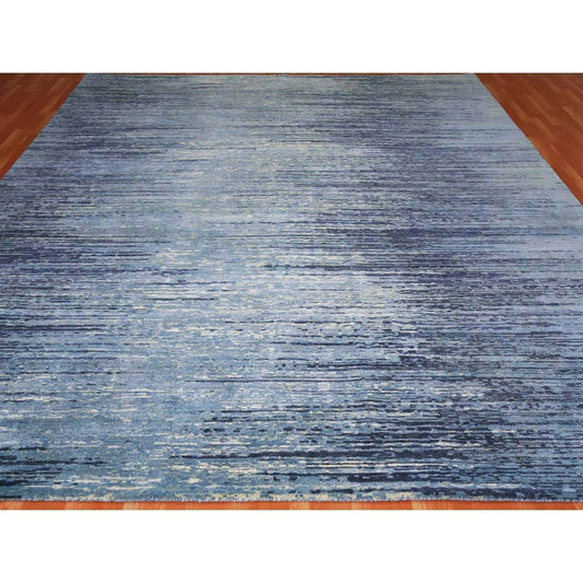 Modern and Contemporary Wool Hand Knotted Rug Blue Not Border 10.1X10.1 -O066852