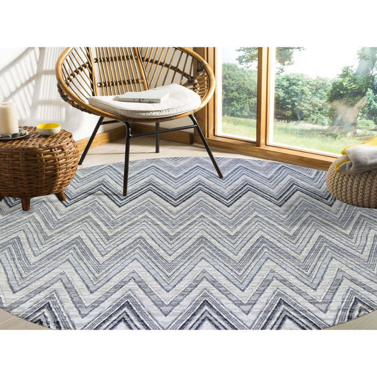 Modern and Contemporary Wool & Silk Hand Knotted Rug Ivory Not Border 11.9X11.9 -O066853