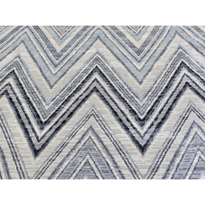 Modern and Contemporary Wool & Silk Hand Knotted Rug Ivory Not Border 11.9X11.9 -O066853