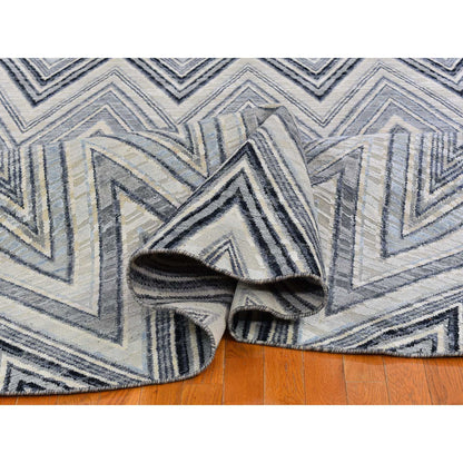 Modern and Contemporary Wool & Silk Hand Knotted Rug Ivory Not Border 11.9X11.9 -O066853