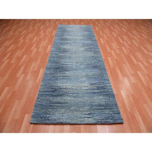 Modern and Contemporary Wool Hand Knotted Rug Blue Not Border 4.2X10.3 -O066859