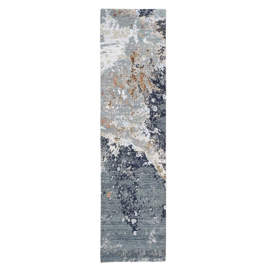 Modern and Contemporary Wool Hand Knotted Rug Grey Not Border 2.6X10.1 -O066864