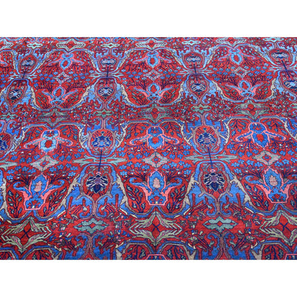 Antique Wool Hand Knotted Rug Red Navy Blue 12.5X13.9 -O066865