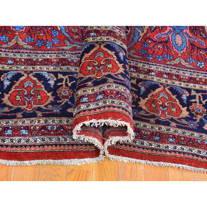 Antique Wool Hand Knotted Rug Red Navy Blue 12.5X13.9 -O066865