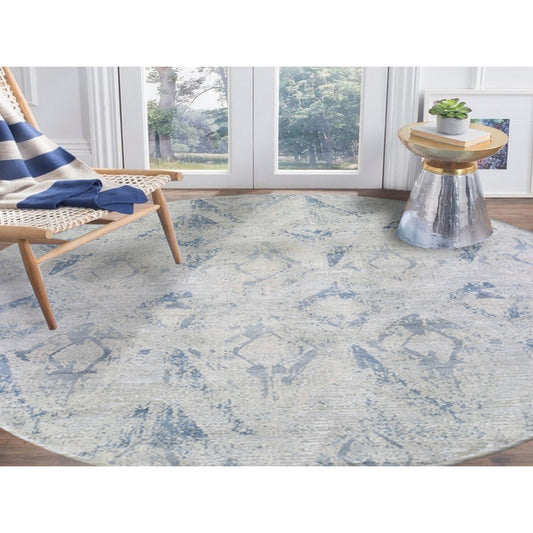 Modern and Contemporary Wool & Silk Hand Knotted Rug Ivory No Border 12.0X12.0 -O066867