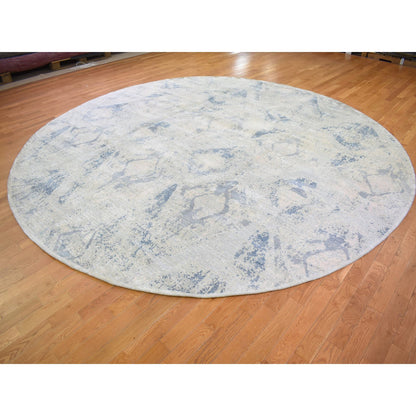 Modern and Contemporary Wool & Silk Hand Knotted Rug Ivory No Border 12.0X12.0 -O066867