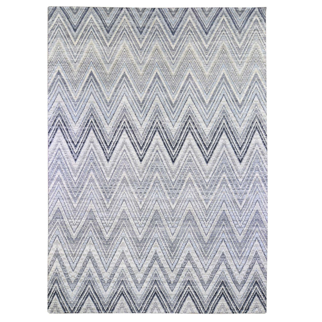 Modern and Contemporary Wool & Silk Hand Knotted Rug Ivory No Border 9.10X14.3 -O066874