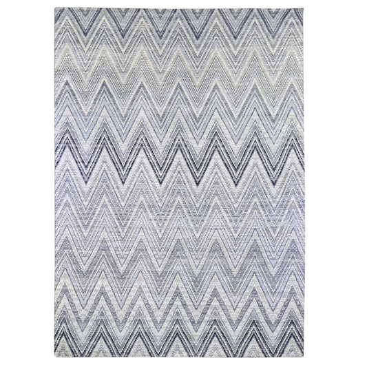 Modern and Contemporary Wool & Silk Hand Knotted Rug Ivory No Border 9.10X14.3 -O066874