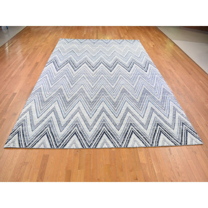 Modern and Contemporary Wool & Silk Hand Knotted Rug Ivory No Border 9.10X14.3 -O066874