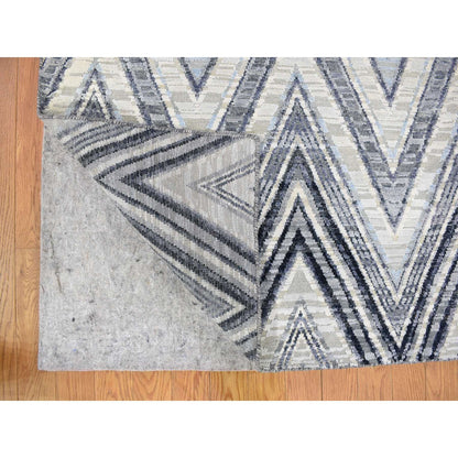 Modern and Contemporary Wool & Silk Hand Knotted Rug Ivory No Border 9.10X14.3 -O066874