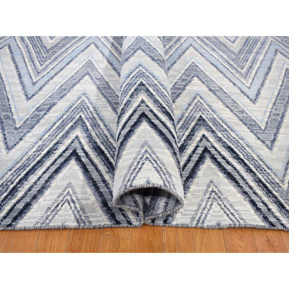 Modern and Contemporary Wool & Silk Hand Knotted Rug Ivory No Border 9.10X14.3 -O066874