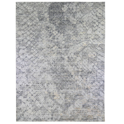 Modern and Contemporary Wool & Art Silk Hand Knotted Rug Grey No Border 10.1X14.2 -O066875