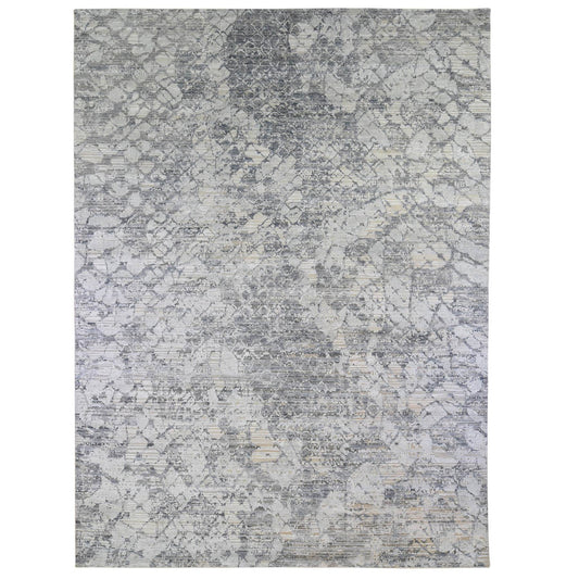 Modern and Contemporary Wool & Art Silk Hand Knotted Rug Grey No Border 10.1X14.2 -O066875