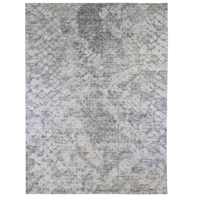 Modern and Contemporary Wool & Art Silk Hand Knotted Rug Grey No Border 10.1X14.2 -O066875