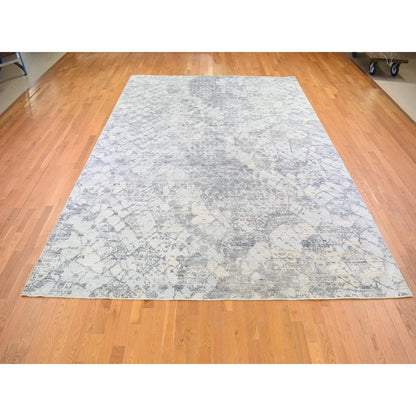 Modern and Contemporary Wool & Art Silk Hand Knotted Rug Grey No Border 10.1X14.2 -O066875