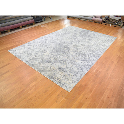 Modern and Contemporary Wool & Art Silk Hand Knotted Rug Grey No Border 10.1X14.2 -O066875
