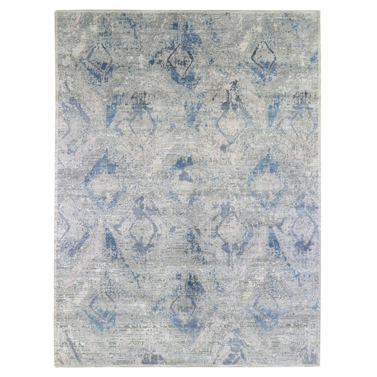 Modern and Contemporary Wool & Silk Hand Knotted Rug Ivory No Border 9.0X12.1 -O066876