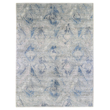 Modern and Contemporary Wool & Silk Hand Knotted Rug Ivory No Border 9.0X12.1 -O066876