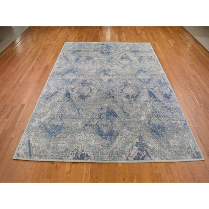 Modern and Contemporary Wool & Silk Hand Knotted Rug Ivory No Border 9.0X12.1 -O066876