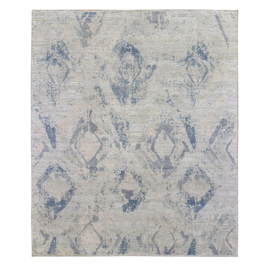 Modern and Contemporary Wool & Silk Hand Knotted Rug Blue No Border 8.0X9.6 -O066884
